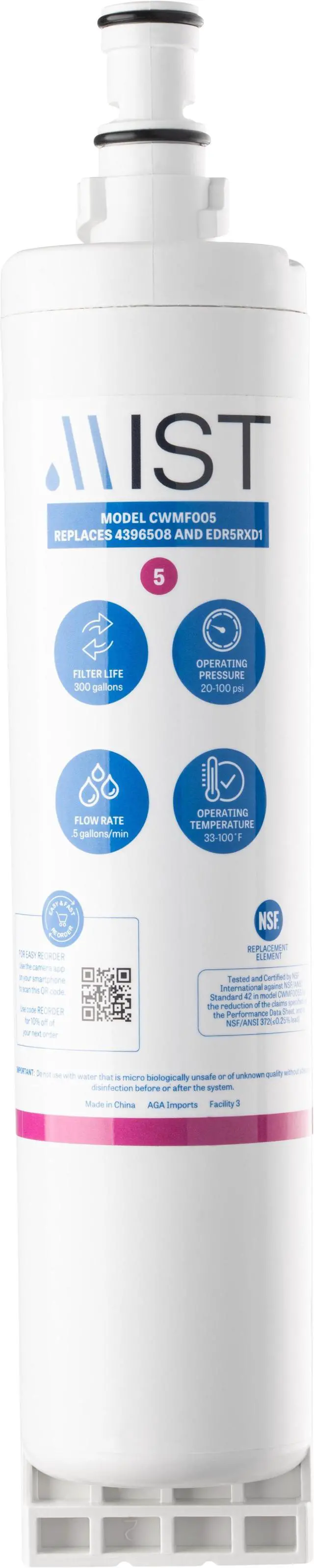 Alt view image 3 of 7 - Mist 4396508 & EDR5RXD1 Water Filter Replacement, Compatible Whirlpool Models: 4396508, 4396510, Filter 5, PUR W10186668, NLC240V, Kenmore 46-9010, 9086, 3 Pack