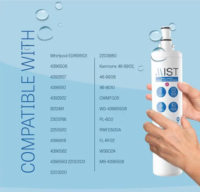 Alt view image 5 of 7 - Mist 4396508 & EDR5RXD1 Water Filter Replacement, Compatible Whirlpool Models: 4396508, 4396510, Filter 5, PUR W10186668, NLC240V, Kenmore 46-9010, 9086, 3 Pack