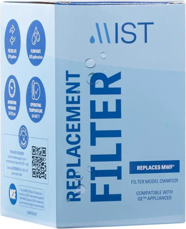 Alt view image 2 of 7 - Mist MWF Replacement for GE MWF Smartwater, MWFA, MWFP, GWF, GWFA, Kenmore 9991,46-9991, 469991 Refrigerator Water Filter Replacement, 1 pack