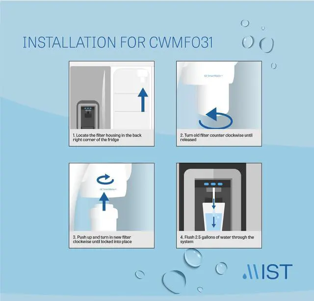Alt view image 5 of 7 - Mist MWF Replacement for GE MWF Smartwater, MWFA, MWFP, GWF, GWFA, Kenmore 9991,46-9991, 469991 Refrigerator Water Filter Replacement, 1 pack
