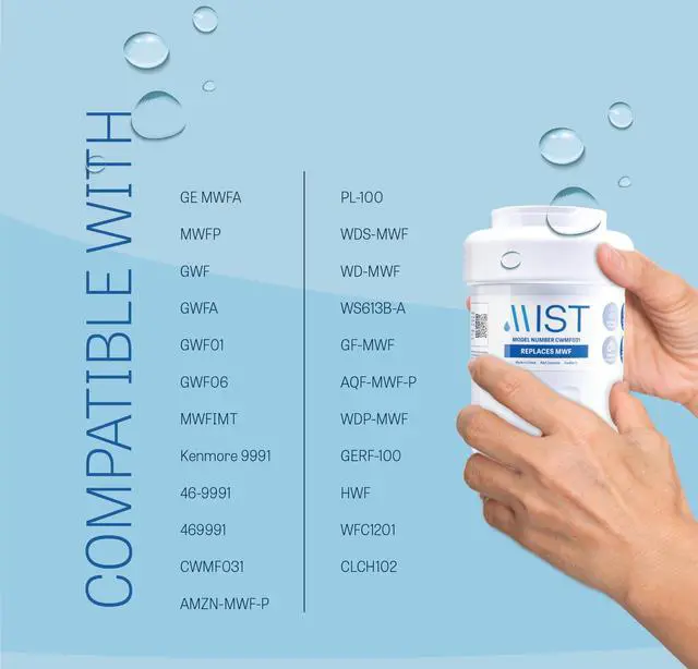 Alt view image 4 of 7 - Mist MWF Replacement for GE MWF Smartwater, MWFA, MWFP, GWF, GWFA, Kenmore 9991,46-9991, 469991 Refrigerator Water Filter Replacement, 1 pack