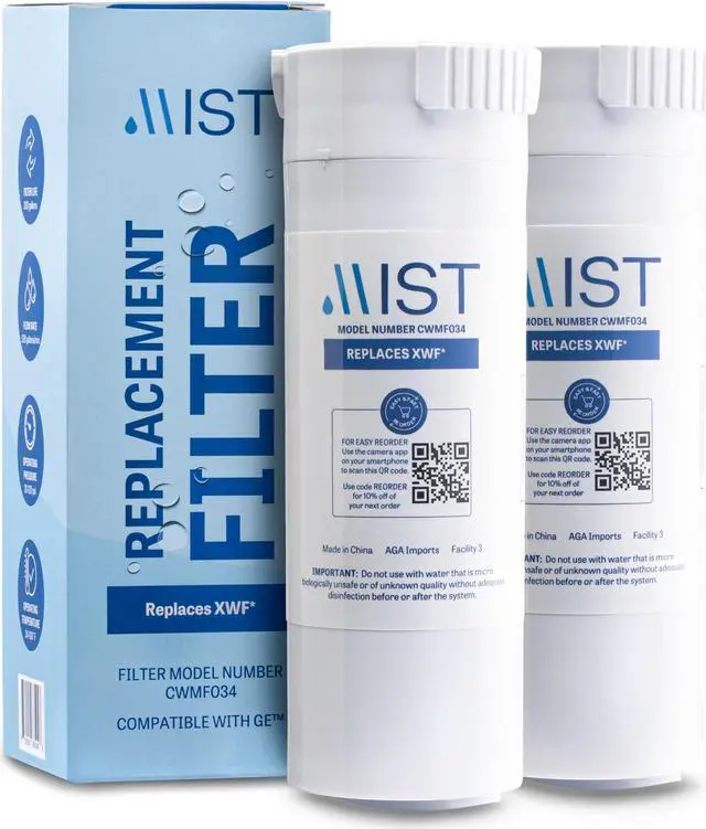 Main image of XWF Water Filter Replacement (Not XWFE), Compatible with GE XWF Models: GWE19JSLSS, WR17X30702, GBE21, GDE21, GDE25, GFE24, 2 Pack- Mist