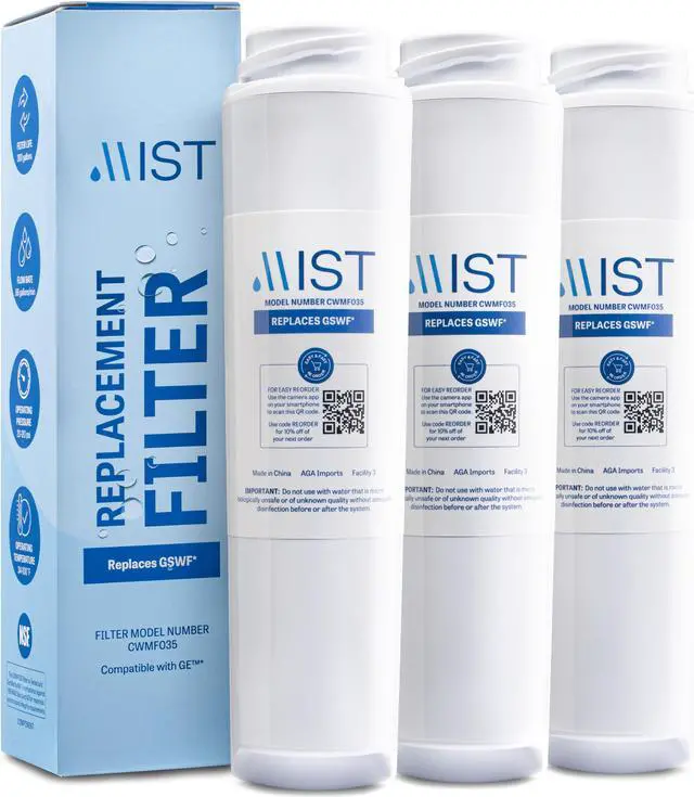 Main image of Mist GSWF Water Filter Replacement Compatible with GE Models: GSWFDS, 100749-C, 100810/A, 238C2334P001, Kenmore 46-9914, 3 Pack - Mist