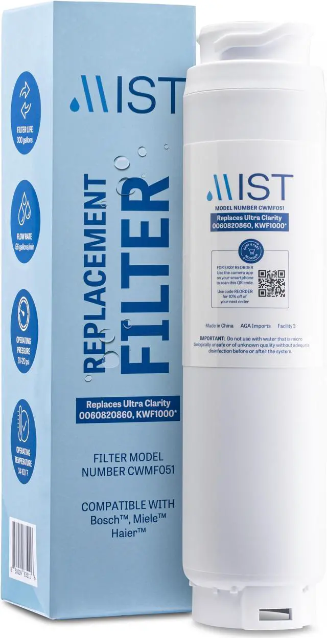 Alt view image 3 of 7 - Mist Ultra Clarity Replacement Compatible With: Bosch Ultra Clarity, 644845, 9000077104, 9000194412, Haier 0060820860, 0060218744, Miele KWF1000 Refrigerator Water Filter, 1 Pack