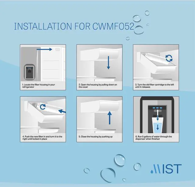 Alt view image 6 of 7 - Mist Bosch BORPLFTR50 Water Filter Replacement Ultra Clarity Pro Compatible with BORPLFTR55, 12033030, 12028325, 11025825,11032531, 17005582, 12036454, WFC100MF, WFS200MF, RA450022, REPLFLTR55, 1 Pack