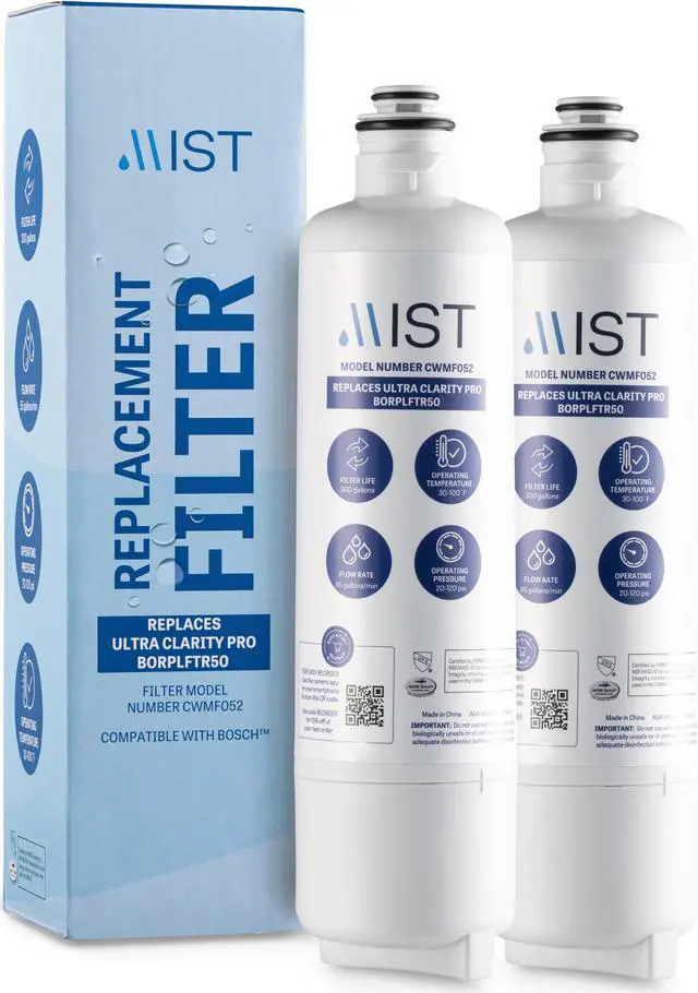 Main image of Mist Bosch BORPLFTR50 Water Filter Replacement Ultra Clarity Pro Compatible with BORPLFTR55, 12033030, 12028325, 11025825,11032531, 17005582, 12036454, WFC100MF, WFS200MF, RA450022, REPLFLTR55, 2 Pack