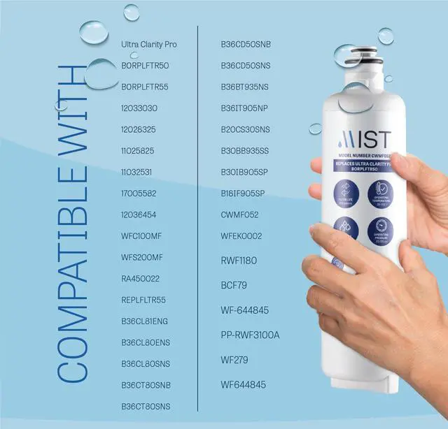 Alt view image 4 of 7 - Mist Bosch BORPLFTR50 Water Filter Replacement Ultra Clarity Pro Compatible with BORPLFTR55, 12033030, 12028325, 11025825,11032531, 17005582, 12036454, WFC100MF, WFS200MF, RA450022, REPLFLTR55, 2 Pack