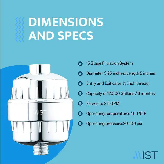 Alt view image 7 of 7 - Mist Water Softening Chrome Shower Filter, 2 Filter Cartridges, 15 Stage Filtration System Removes Chlorine Fluoride, Bad Odor, Reduces Dry Itchy Skin Dandruff Eczema, Improves Skin, Hair and Nails.