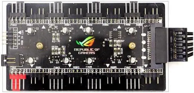 Alt view image 6 of 6 - 2-in-1 PWM & ARGB 5V Addressable RGB Controller Hub 8 Ports 12V 4Pin Fan & 5V 3Pin AURA Adapter with PMMA Case and Magnetic Standoff for Cooling Radiator & ASUS/MSI LED Strip - SATA Powered