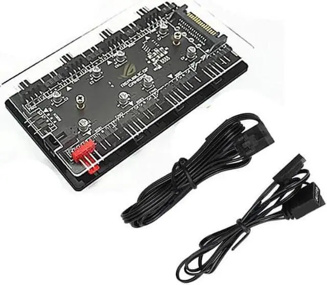 Alt view image 5 of 6 - 2-in-1 PWM & ARGB 5V Addressable RGB Controller Hub 8 Ports 12V 4Pin Fan & 5V 3Pin AURA Adapter with PMMA Case and Magnetic Standoff for Cooling Radiator & ASUS/MSI LED Strip - SATA Powered