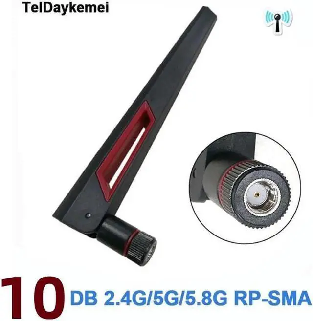 Alt view image 3 of 6 - 2 X 10dBi RP-SMA High Gain Antennas Dual Band 2.4GHz 5GHz WiFi Antenna Connector Universal Antennas Amplifier WLAN Router Antenna Booster