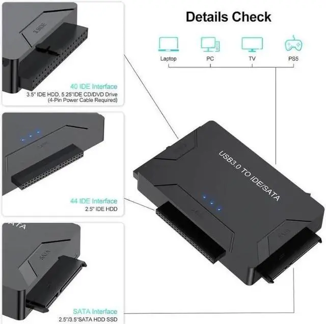 Alt view image 5 of 7 - Hard Drive Reader IDE SATA to USB 3.0 Adapter, USB + Type C External Hard Drive Data Ultra Recovery Converter Kit with Power for 2.5 3.5 HDD ssd Disk 5.25 Inch DVD/CD-ROM Optical Drive