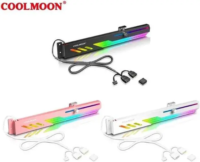 Alt view image 2 of 7 - COOLMOON GT8 Graphics Card Bracket 5V ARGB Synchronous Horizontal Chassis Decoration GPU Support VGA Holder Video Card Stand( White)