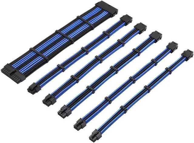 Main image of Mod Sleeved Cable, Black & Blue Power Supply Cable Extension Kit, 24PIN ATX, 4+4 PIN EPS, 6 PIN PCIE,Dual 6+2 PIN PCIE(11.81"300mm)