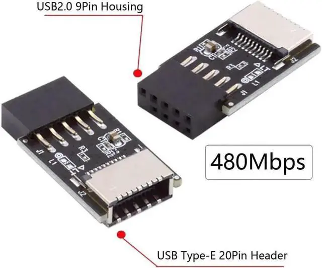Alt view image 4 of 5 - Motherboard USB 2.0 9pin Header to USB 3.2 20Pin Type E Key-A Female Adapter Extension for USB-C Front Panel