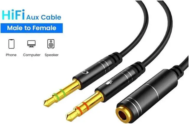 Alt view image 5 of 5 - 3.5mm Headphone Stereo Audio Mic Y Splitter,Dual 3.5 mm Plug (Audio + Microphone) to 4 Pole Comob Jack Aux Adapter for 4 pin 3.5mm Plug Smartphone Earphone