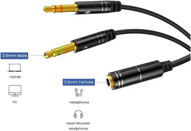 Alt view image 4 of 5 - 3.5mm Headphone Stereo Audio Mic Y Splitter,Dual 3.5 mm Plug (Audio + Microphone) to 4 Pole Comob Jack Aux Adapter for 4 pin 3.5mm Plug Smartphone Earphone
