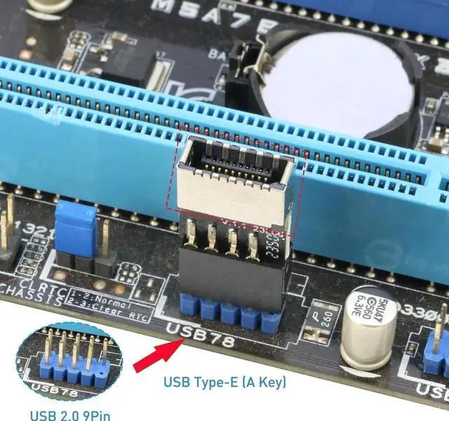 Alt view image 5 of 7 - [1-Pack] USB 2.0 to USB 3.2 Gen 1 Header Adapter Internal 9Pin Female to USB 3.1 Type-E (A-Key) Female Converter for Extending USB C Ports on Front Panel of PC