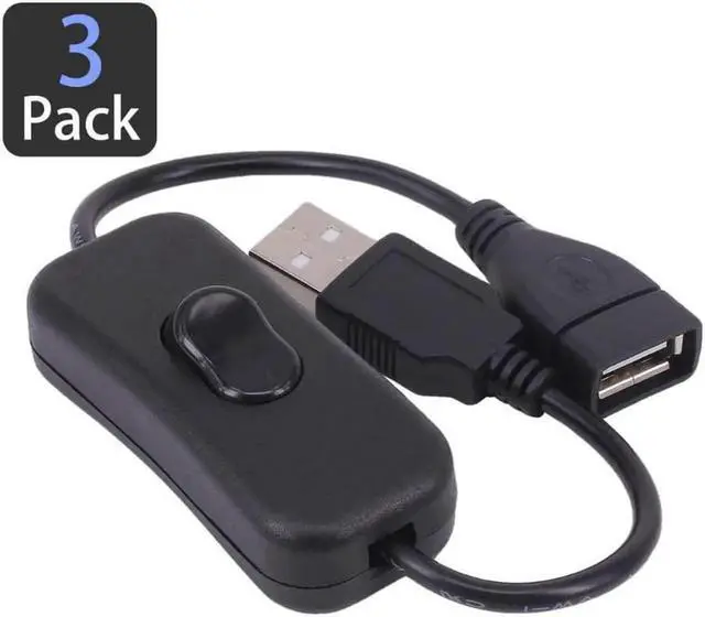 Main image of USB Cable with Switch, Yeebline 3-Pack USB Male to Female Extension Cord Inline Rocker On/Off Switch for Driving Recorder, LED Desk Lamp, USB Fan, LED Strip (3 Pack Black)