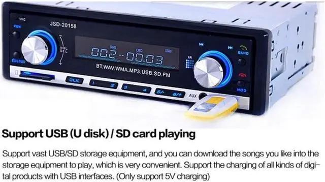Alt view image 3 of 7 - JSD-20158 12V Bluetooth V2.0 Car Audio Stereo Mp3 Player Radio Car Stereo Audio In-dash Single Din FM Radio Receiver MP3 MMC WMA Radio Player Support USB AUX Input with Remote Control