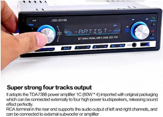 Alt view image 5 of 7 - JSD-20158 12V Bluetooth V2.0 Car Audio Stereo Mp3 Player Radio Car Stereo Audio In-dash Single Din FM Radio Receiver MP3 MMC WMA Radio Player Support USB AUX Input with Remote Control