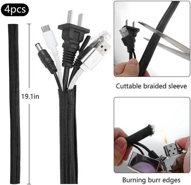 Alt view image 5 of 7 - 173 Pcs Cable Management Organizer Kit, Include 4 Cable Sleeve Split with 47 Self Adhesive Cable Clips Holder, 10 Cable Ties, 10 Adhesive Wall Cable Tie, 100 Fasten Cable Ties, 2 x Roll Cable Ties