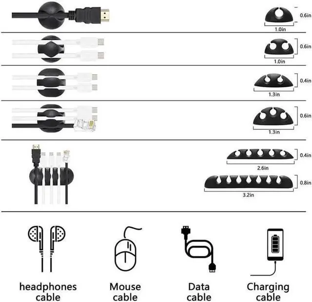 Alt view image 2 of 7 - 173 Pcs Cable Management Organizer Kit, Include 4 Cable Sleeve Split with 47 Self Adhesive Cable Clips Holder, 10 Cable Ties, 10 Adhesive Wall Cable Tie, 100 Fasten Cable Ties, 2 x Roll Cable Ties