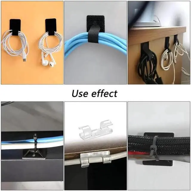 Alt view image 6 of 7 - 173 Pcs Cable Management Organizer Kit, Include 4 Cable Sleeve Split with 47 Self Adhesive Cable Clips Holder, 10 Cable Ties, 10 Adhesive Wall Cable Tie, 100 Fasten Cable Ties, 2 x Roll Cable Ties