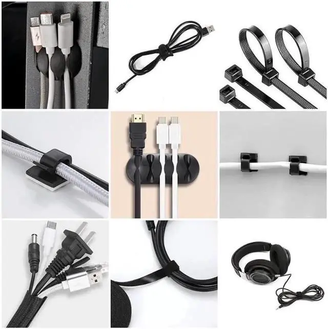 Alt view image 3 of 7 - 173 Pcs Cable Management Organizer Kit, Include 4 Cable Sleeve Split with 47 Self Adhesive Cable Clips Holder, 10 Cable Ties, 10 Adhesive Wall Cable Tie, 100 Fasten Cable Ties, 2 x Roll Cable Ties