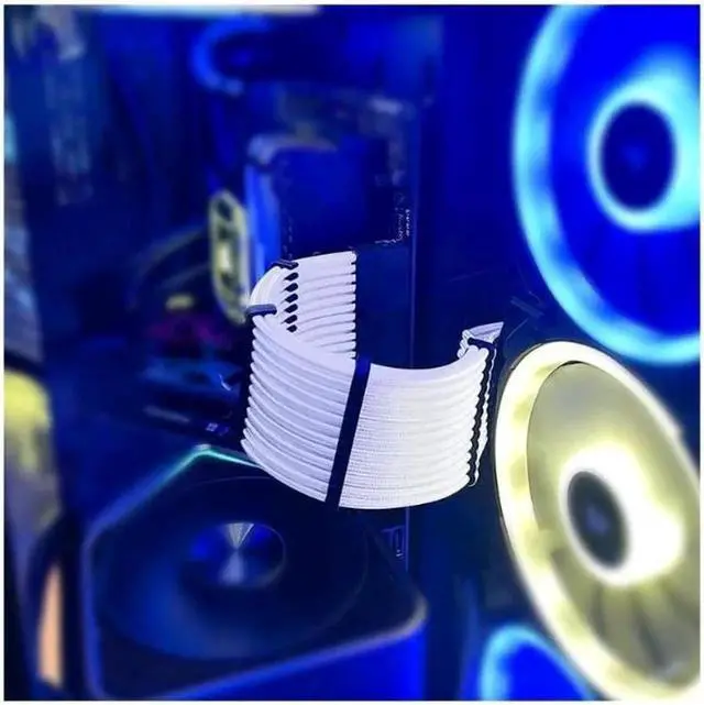 Alt view image 3 of 6 - Mod Sleeved Cable, White Power Supply Cable Extension Kit, 30CM long with cable comb ,1x24PIN ATX, 1x4+4 PIN EPS,2x Dual 6+2 PIN PCIE