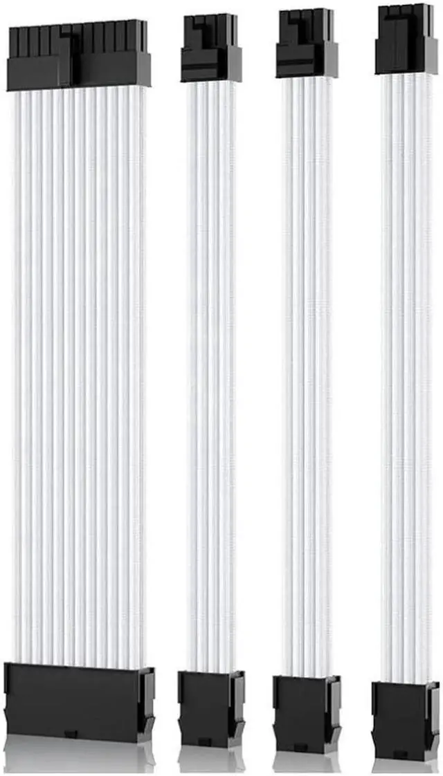 Alt view image 6 of 6 - Mod Sleeved Cable, White Power Supply Cable Extension Kit, 30CM long with cable comb ,1x24PIN ATX, 1x4+4 PIN EPS,2x Dual 6+2 PIN PCIE