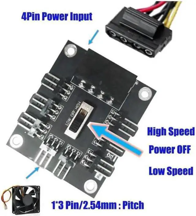 Alt view image 4 of 4 - New 4Pin to 8 Way DC 12V 3Pin Cooling Fan Splitter Power Hub Speed Controller PC Computer Power Connector Socket Adapter