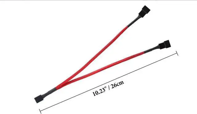 Alt view image 2 of 5 - 2 Pack PWM Fan Splitter Cable 4 Pin Sleeved Braided Y Splitter Computer PC Fan Power Cable 1 to 2 Converter, Extension Cable, Red