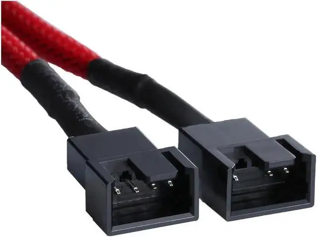Alt view image 4 of 5 - 2 Pack PWM Fan Splitter Cable 4 Pin Sleeved Braided Y Splitter Computer PC Fan Power Cable 1 to 2 Converter, Extension Cable, Red