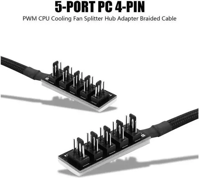 Alt view image 3 of 6 - Socobeta 4-Pin PWM Fan Power Supply Cable 1 to 5 Splitter 5 Way PC Case Internal Motherboard Fan Power Extension Cable Cord Wire