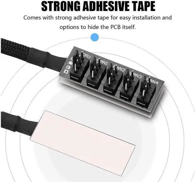 Alt view image 4 of 6 - Socobeta 4-Pin PWM Fan Power Supply Cable 1 to 5 Splitter 5 Way PC Case Internal Motherboard Fan Power Extension Cable Cord Wire