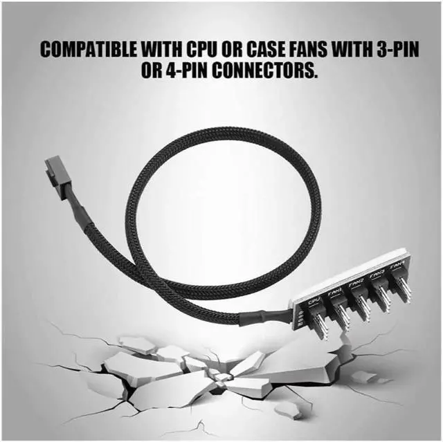 Alt view image 2 of 6 - Socobeta 4-Pin PWM Fan Power Supply Cable 1 to 5 Splitter 5 Way PC Case Internal Motherboard Fan Power Extension Cable Cord Wire
