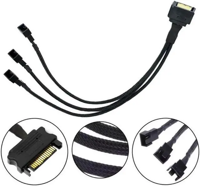 Alt view image 2 of 3 - SATA to 3 Fan Splitter Adapter Cable 3 Way Sleeved Braided Y Splitter Computer case PC 3/4 pin Fan Extension Power Cable SATA to 3 Fan Converter 16 inches TeamProfitcom