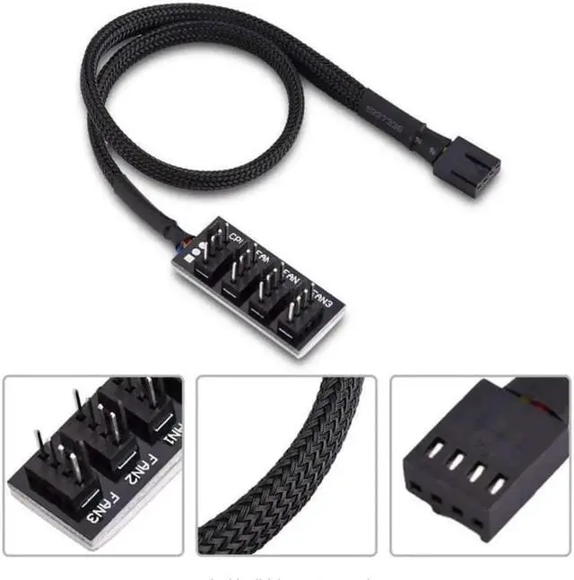 Alt view image 3 of 4 - 4-Pin PWM Power Cable,Black Sleeved 4 Way PWM Splitter hub Computer CPU/Case Fan Power Multi Splitter Connector Cable Adapter
