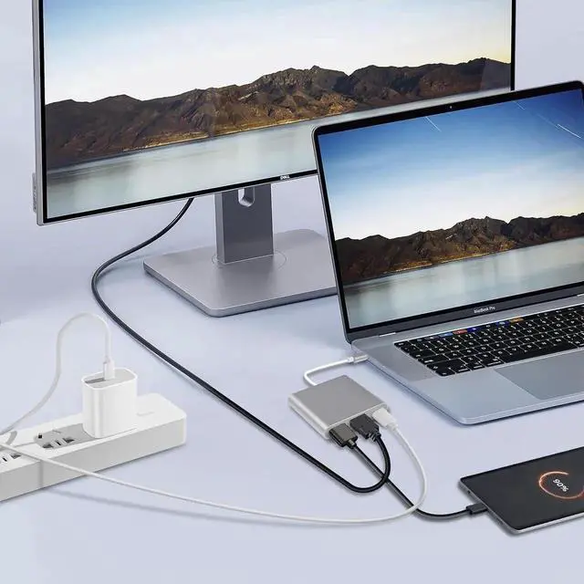 Alt view image 3 of 6 - USB C to HDMI Adapter Type C to HDMI Multiport Adapter with 4K HDMI Output3 in 1 USBC to 4K HDMI USB3.0 and USB C Charging Port USB-C Digital AV Multiport Adapter for TV and Projector