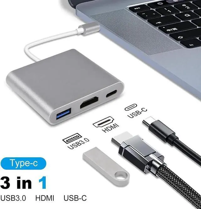 Alt view image 2 of 6 - USB C to HDMI Adapter Type C to HDMI Multiport Adapter with 4K HDMI Output3 in 1 USBC to 4K HDMI USB3.0 and USB C Charging Port USB-C Digital AV Multiport Adapter for TV and Projector