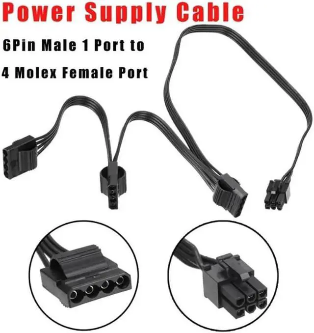 Alt view image 3 of 6 - 6Pin Male 1 to 3 IDE Female Power Supply Splitter Extension Cable for Molex 4Pin Port Multiplier