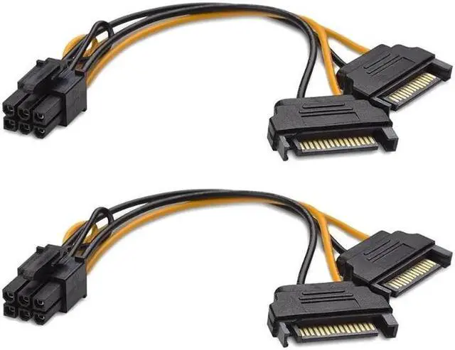 Alt view image 4 of 4 - 2-Pack 6 Pin to SATA Power Cable (SATA to 6 Pin PCIe) - 8 Inches