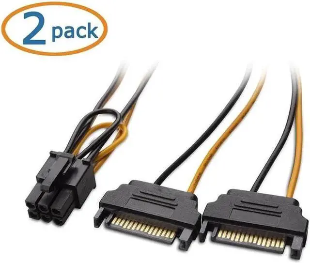 Main image of 2-Pack 6 Pin to SATA Power Cable (SATA to 6 Pin PCIe) - 8 Inches