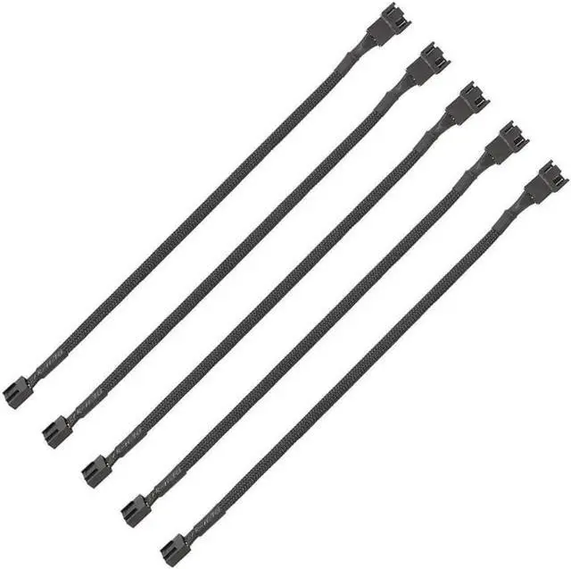 Main image of PWM Fan Extension Cable - 10.5 inch PC Fan Extension Cable Compatible with ATX Case 3 Pin & 4 Pin Cooling Fans. Durable Black Nylon Braided Case Fan Extension Cable (5 Pack)