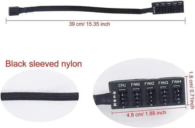 Alt view image 5 of 7 - DAYREE 4-Pin PWM Fan Power Supply Cable 15 Inches 1 to 5 Way PC CPU Cooling Case Fan Splitter Hub Adapter Cable Motherboard Fan Power Extension Cable Cord Wire for 4-pin or 3-pin Cooling Fans