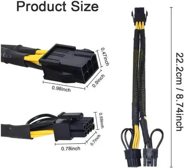 Alt view image 3 of 6 - 10PCS PCIe 6Pin Mining Cable, GPU VGA Y-Splitter Cable for Bitcoin Mining, 6 Pin Female to 8Pin (6+2) Male ,Video Card Power Cable, Graphics Card PCI Express (9 Inches) Extension Cable