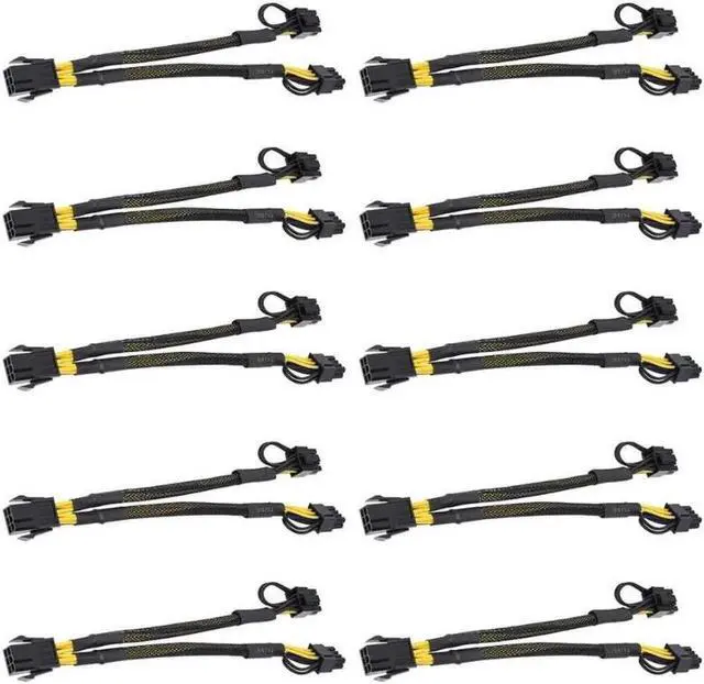 Main image of 10PCS PCIe 6Pin Mining Cable, GPU VGA Y-Splitter Cable for Bitcoin Mining, 6 Pin Female to 8Pin (6+2) Male ,Video Card Power Cable, Graphics Card PCI Express (9 Inches) Extension Cable