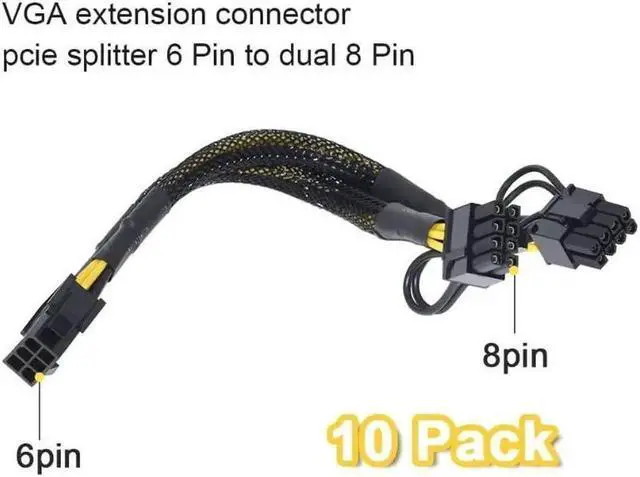 Alt view image 5 of 6 - 10PCS PCIe 6Pin Mining Cable, GPU VGA Y-Splitter Cable for Bitcoin Mining, 6 Pin Female to 8Pin (6+2) Male ,Video Card Power Cable, Graphics Card PCI Express (9 Inches) Extension Cable