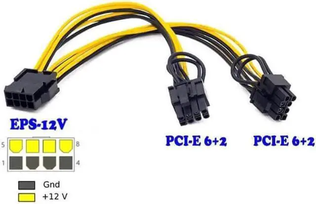 Main image of 5 Pack EPS CPU 12V 8 Pin to Dual 8 6+2 Pin PCIE Adapter Power Supply Cable
